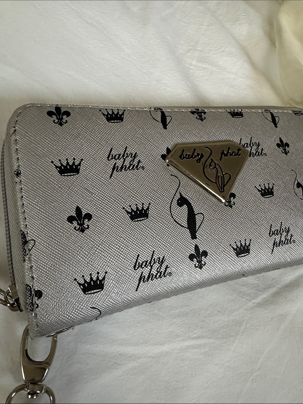 Y2K Baby Phat Silver Logo Pattern Zip-Around Wristlet Wallet